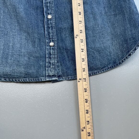 J Crew Top Womens 10 Blue Chambray Long Sleeve Pearl Snap Western Shirt Denim - Picture 14 of 16